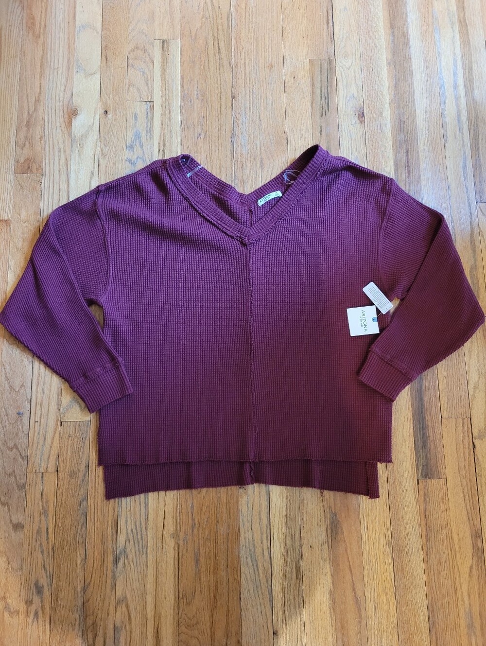 Arizona Jean Company Waffle-Knit V-Neck Sweater - Plum Sizes M & L